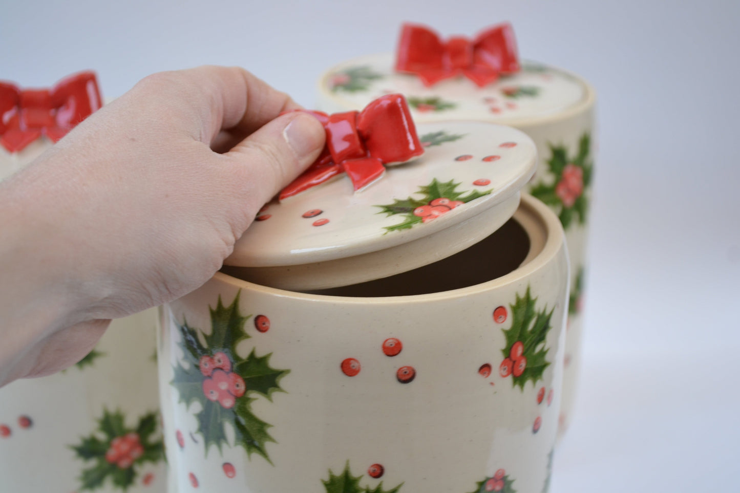 Holly Bow Candy Jar