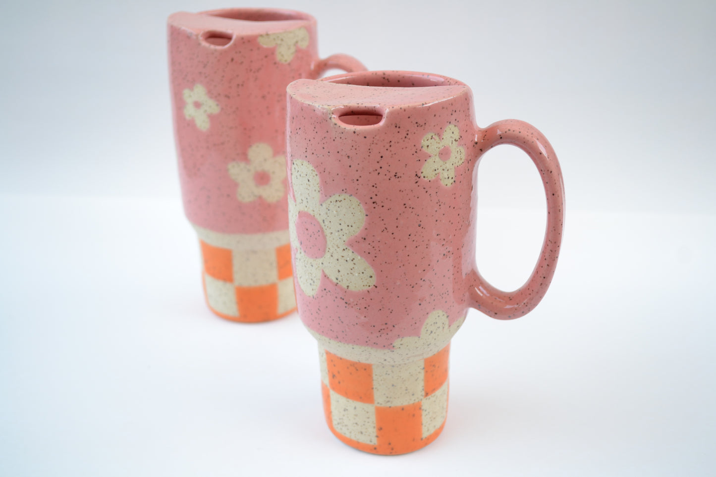 Pink & Orange Checker To-Go Mug