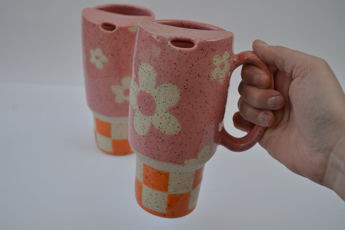 Pink & Orange Checker To-Go Mug