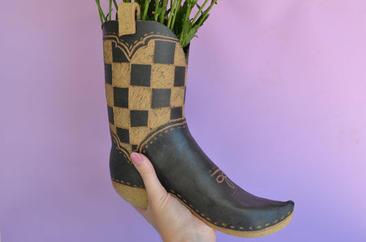 Black Checker Boot Vase