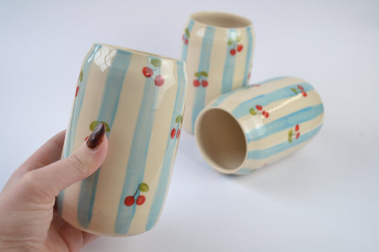 Blue Stripes & Cherries Emilie Cup