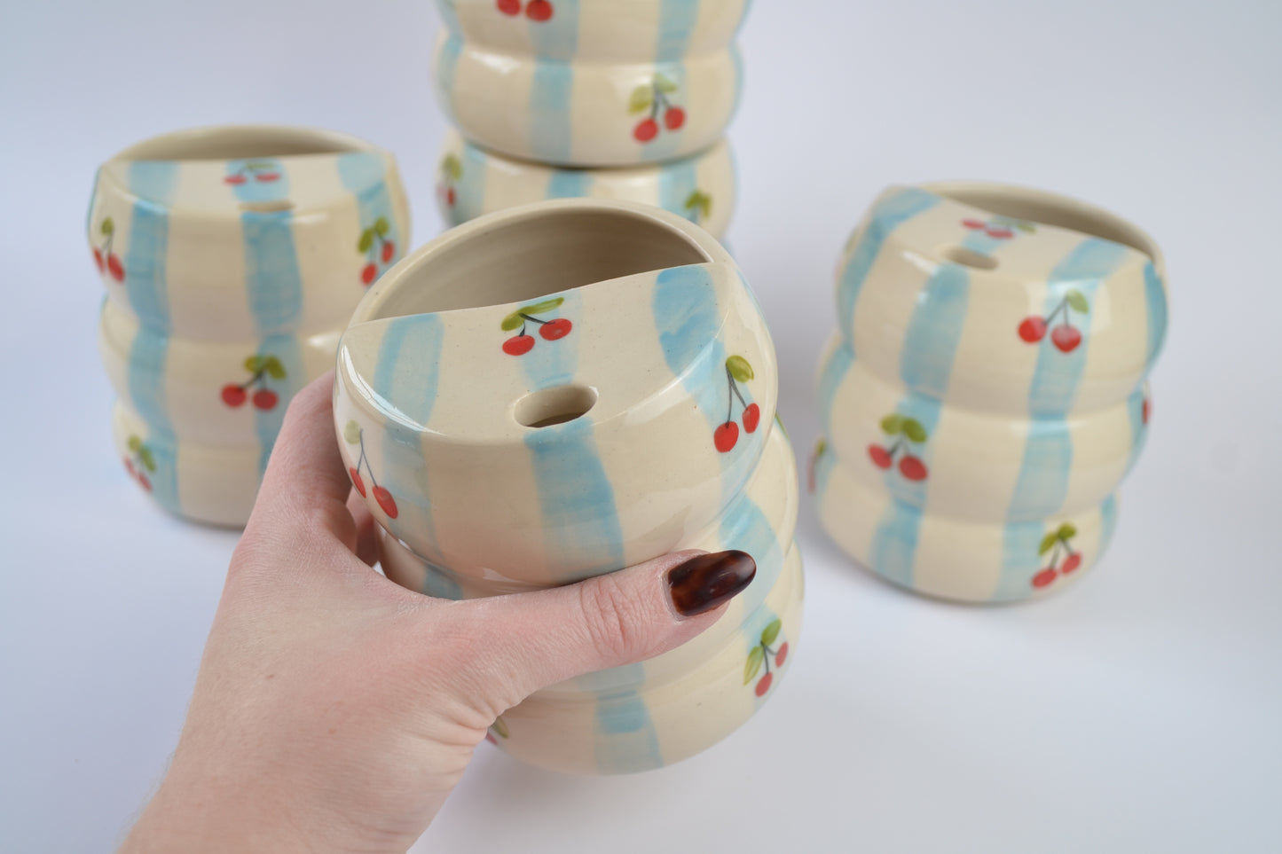 Blue Stripes & Cherries Bubble Sipper