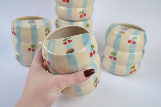 Blue Stripes & Cherries Bubble Sipper