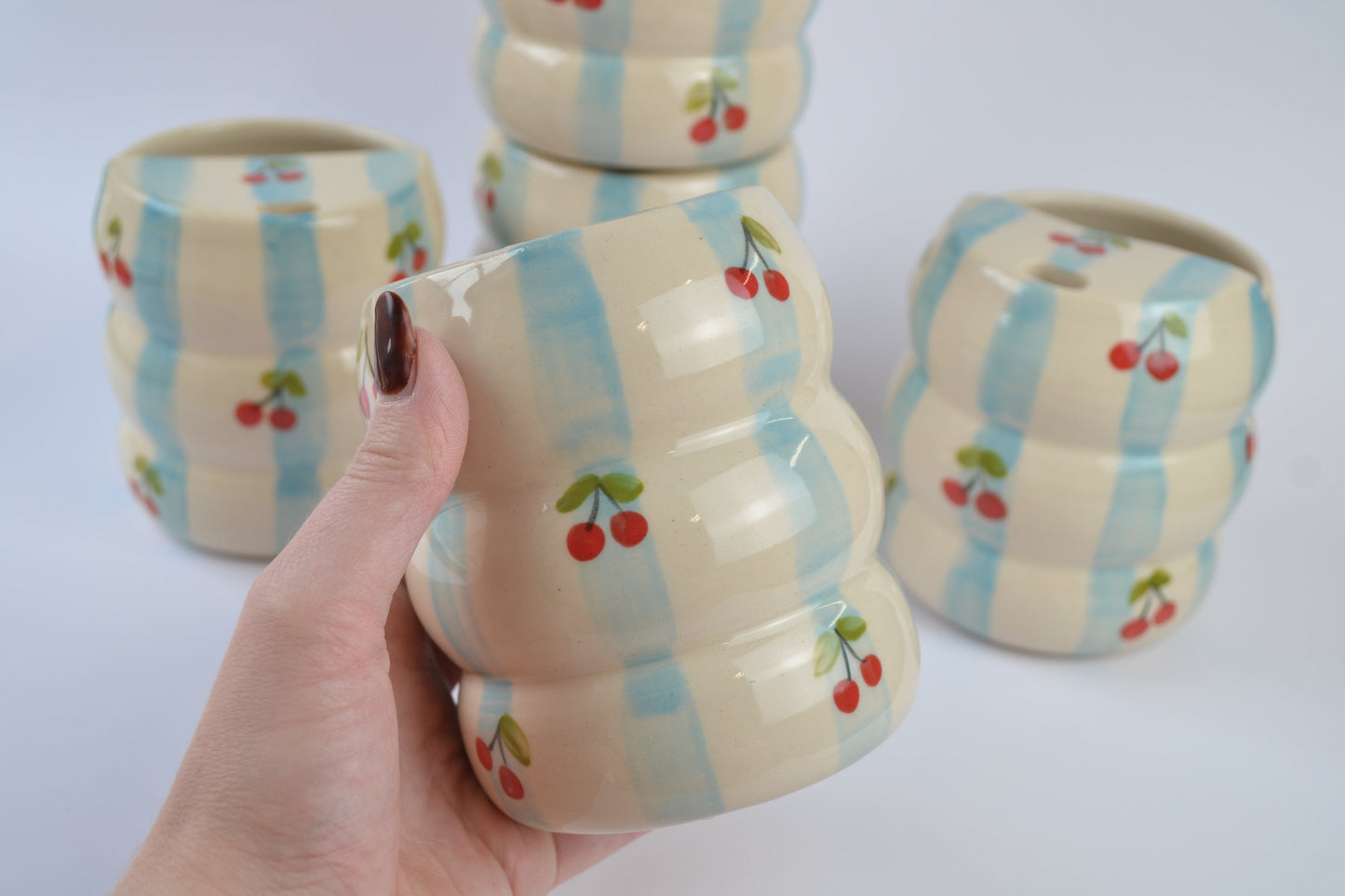 Blue Stripes & Cherries Bubble Sipper